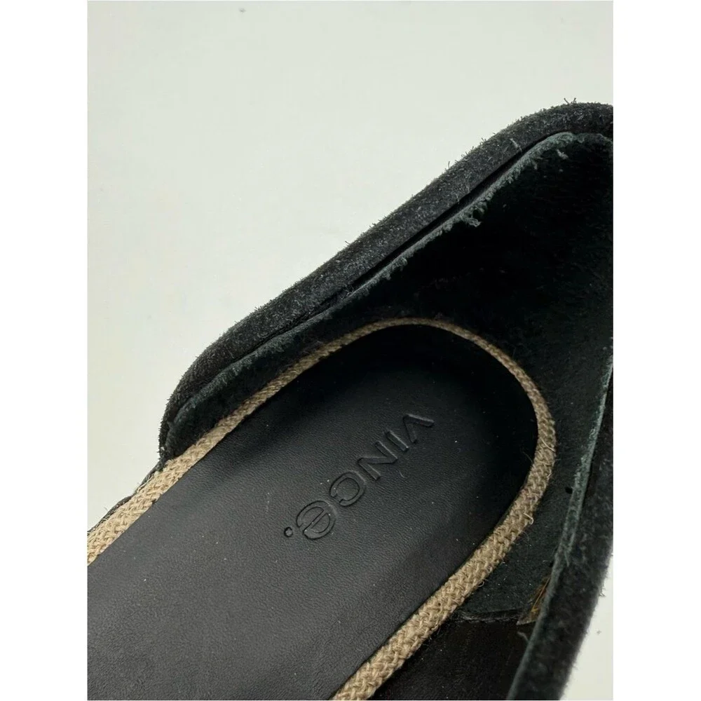 Vince Black Espadrille Wedges Suede Peep Toe Size 7.5M Designer Sonora Cutout